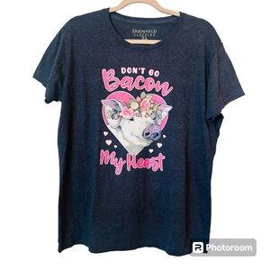 Don’t Go Bacon My Heart Pig Graphic Gray & Pink Short Sleeve Shirt Plus XL